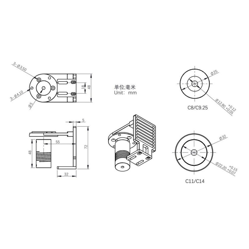 ZWO Adapters voor EAF scherpstelmotor naar Celestron C11 & C14