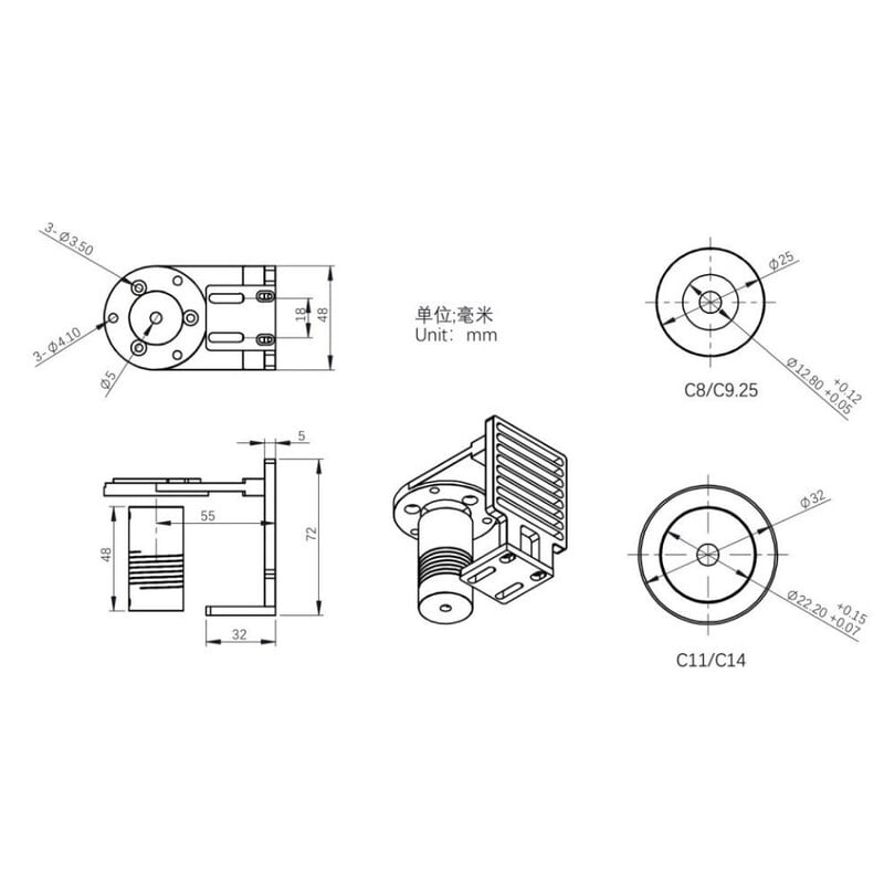 ZWO Adapters voor EAF scherpstelmotor naar Celestron C8 & C9.25