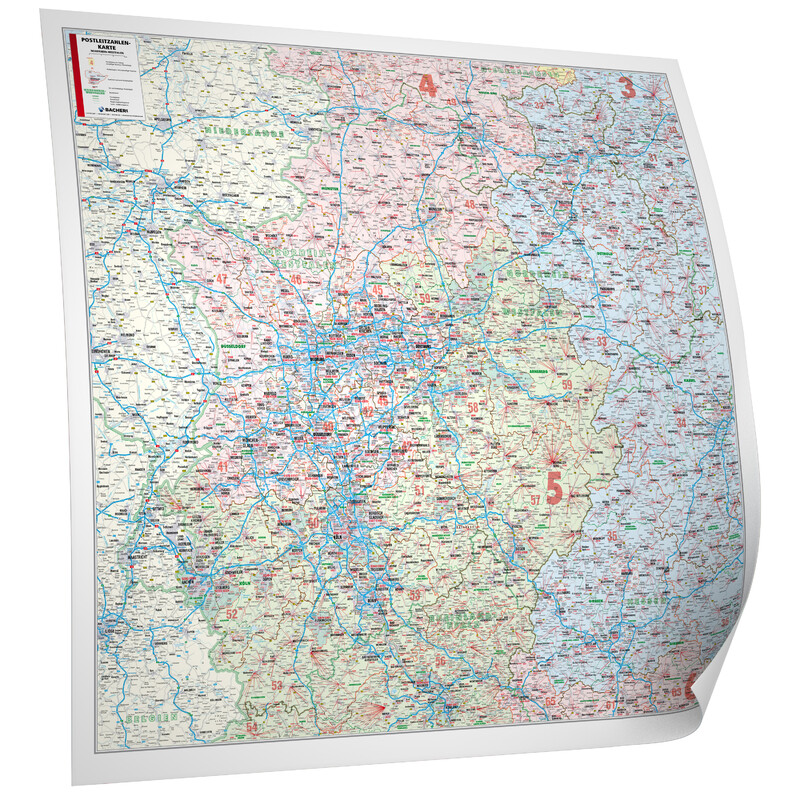 Bacher Verlag Regionale kaart Nordrhein-Westfalen met postcodes (152 x 150 cm)