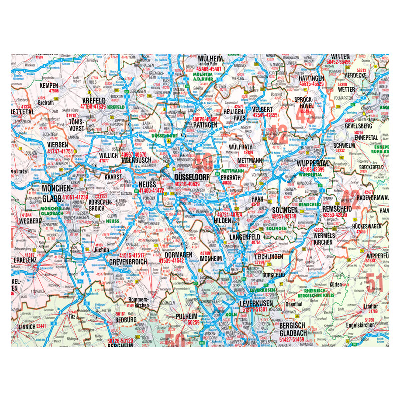 Bacher Verlag Regionale kaart Nordrhein-Westfalen met postcodes (152 x 150 cm)
