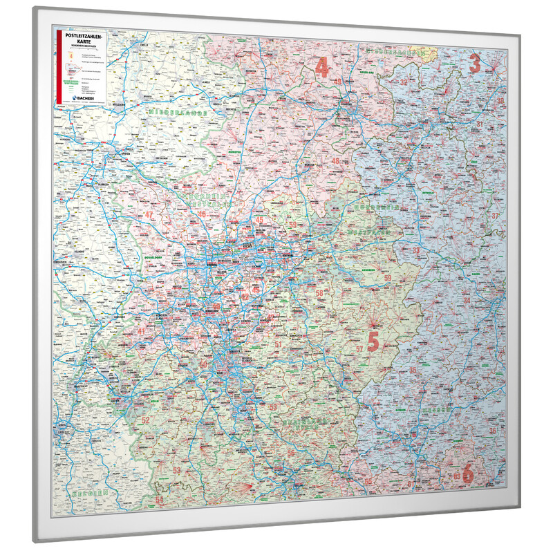 Bacher Verlag Regionale kaart Nordrhein-Westfalen mit Postleitzahlen (152 x 150 cm)