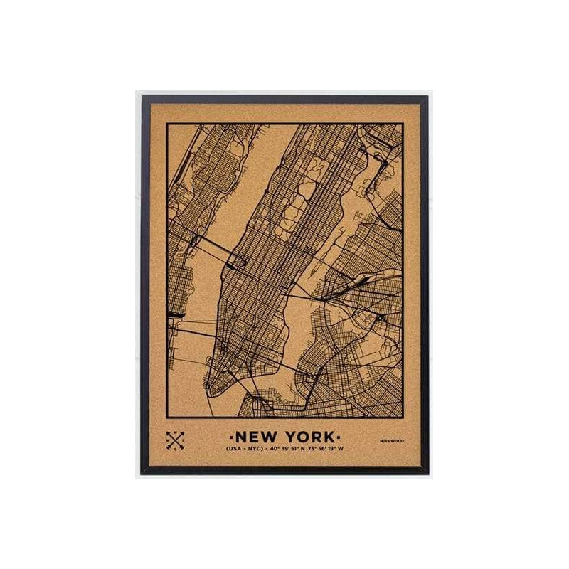 Miss Wood Regionale kaart Woody Map Natural New York L Black