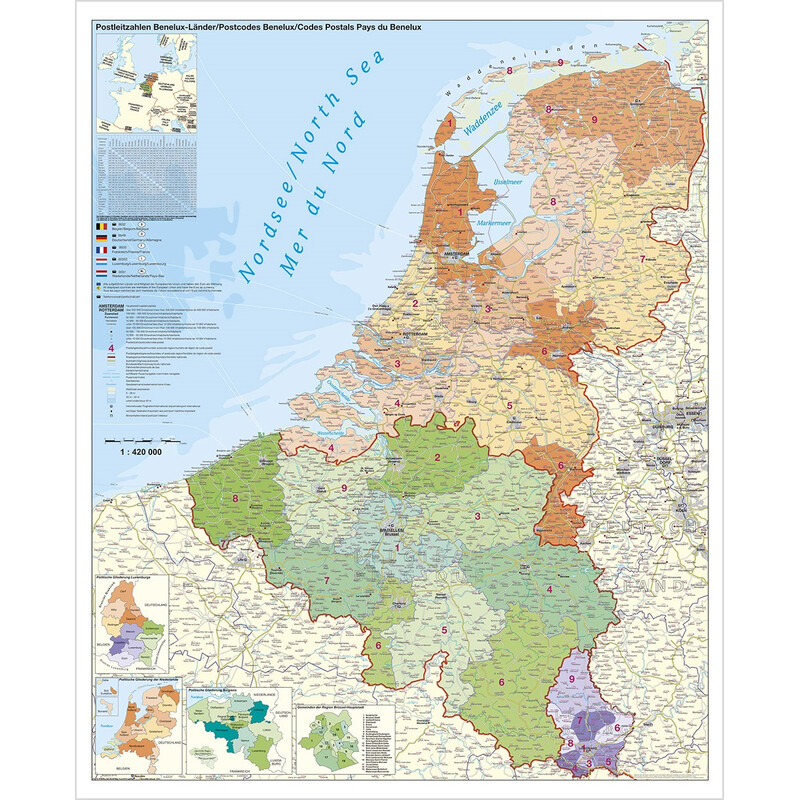 Stiefel Regionale kaart Benelux mit Postleitzahlen (97x137)