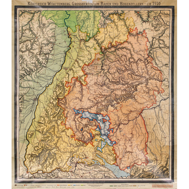 Kastanea Regionale kaart Historische Baden-Württembergkarte von 1910 (85 x 96 cm)
