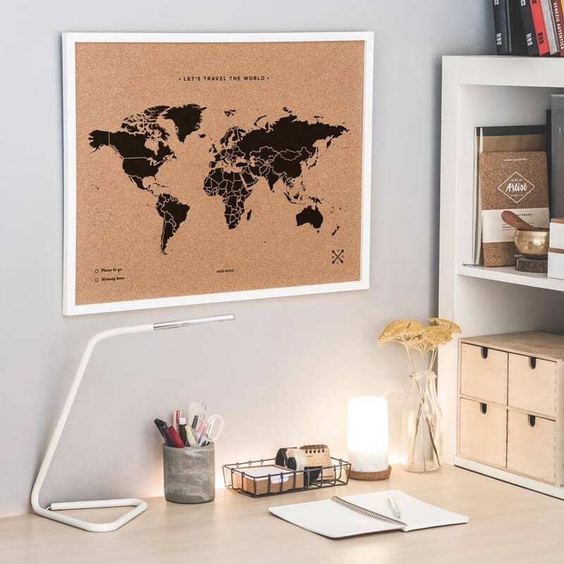 Miss Wood Wereldkaart Woody Map Natural Cork L black