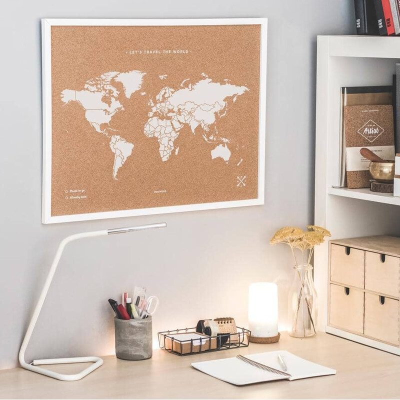 Miss Wood Wereldkaart Woody Map Natural Cork XL white