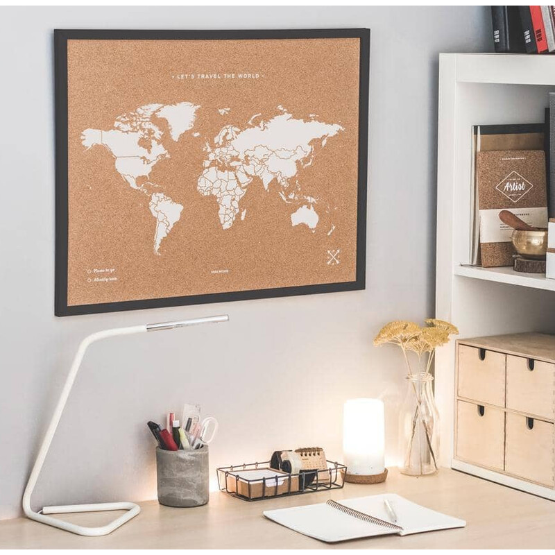 Miss Wood Wereldkaart Woody Map Natural Cork XL white