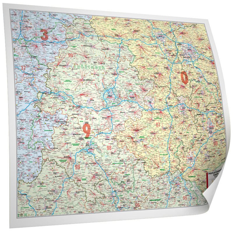 Bacher Verlag Regionale kaart Postleitzahlenkarte Thüringen (112 x 94 cm)