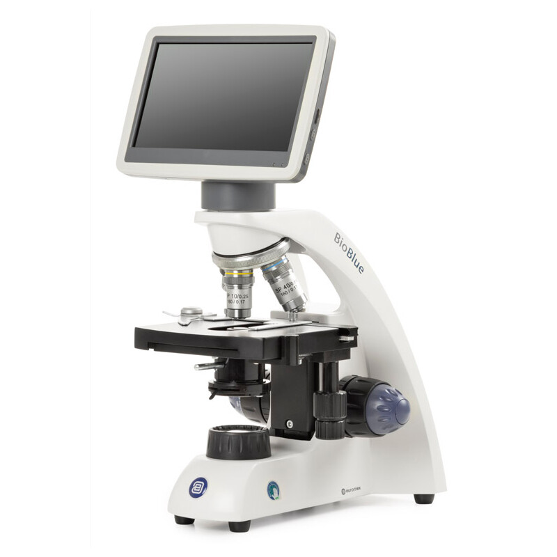 Euromex Microscoop BioBlue, BB.4220-LCD, 7 inch LCD-scherm, SMP 4/10/S40x Lenzen, DIN, 40x - 400x, 10x/18, LED, 1W, Kruistafel