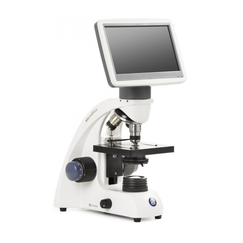 Euromex Microscoop MicroBlue, MB.1051-LCD, 5.6 inch LCD Bildschirm, Achr. 4/10/S40x Objektive, DIN 35mm perf., 40x - 400x, LED, 1W, Kreuztisch