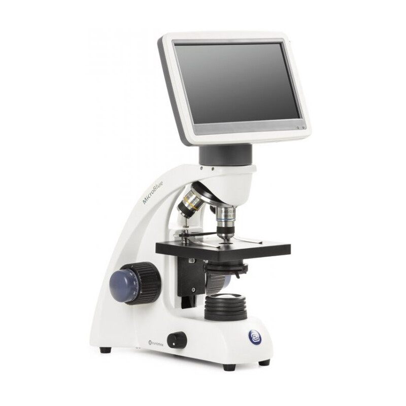 Euromex Microscoop MicroBlue, MB.1051-LCD, 5,6 inch LCD-scherm, achr. 4/10/S40x lenzen, DIN 35mm perf., 40x - 400x, LED, 1W, Kruistafel
