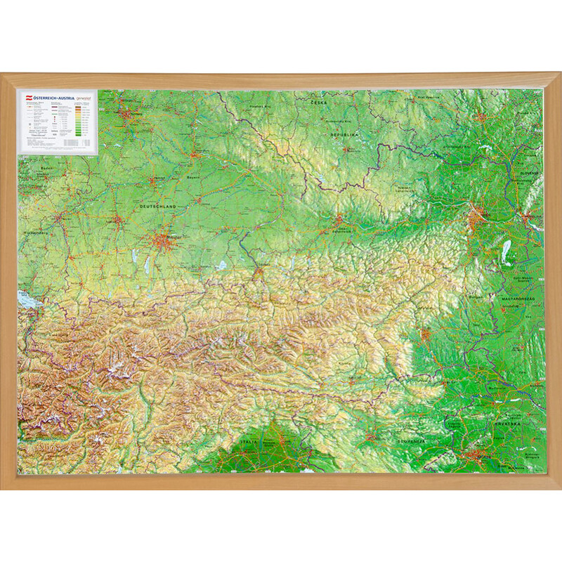 Georelief Oostenrijk 3D reliëfkaart, groot, met houten frame (Duits)