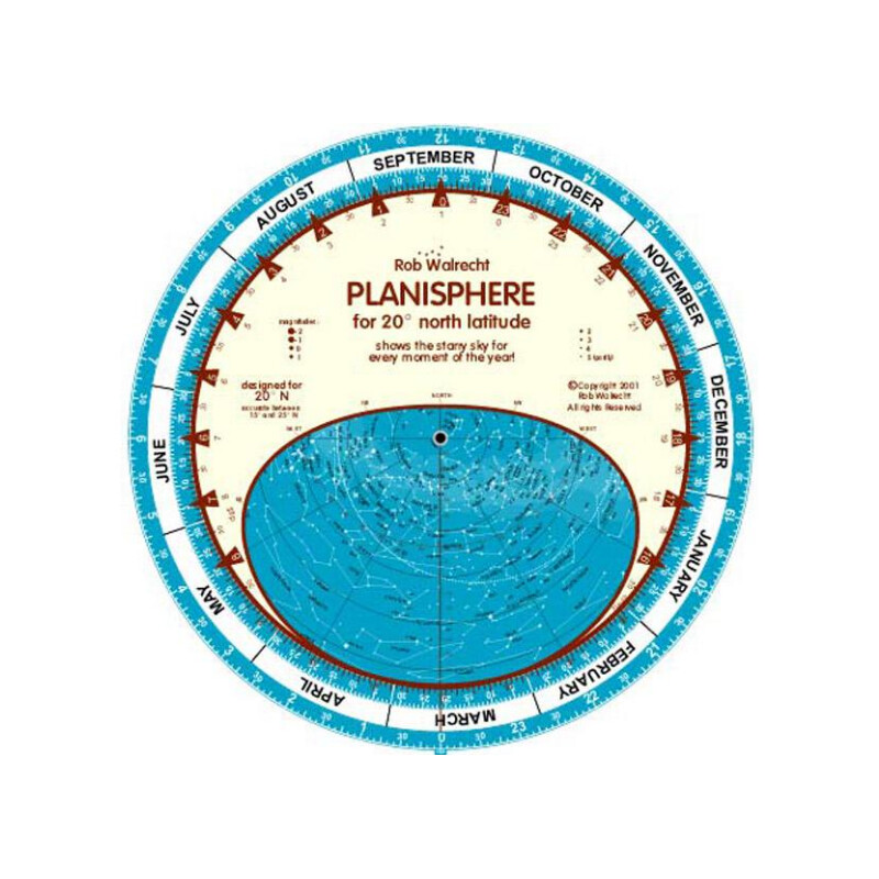 Rob Walrecht Sterrenkaart Planisphere 20°N 25cm