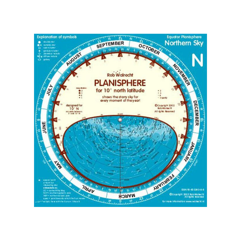 Rob Walrecht Sterrenkaart Planisfeer 0° Evenaar 25cm