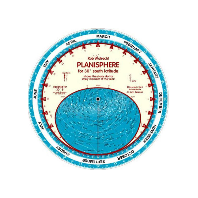 Rob Walrecht Sterrenkaart Planisphere 30°S 25cm