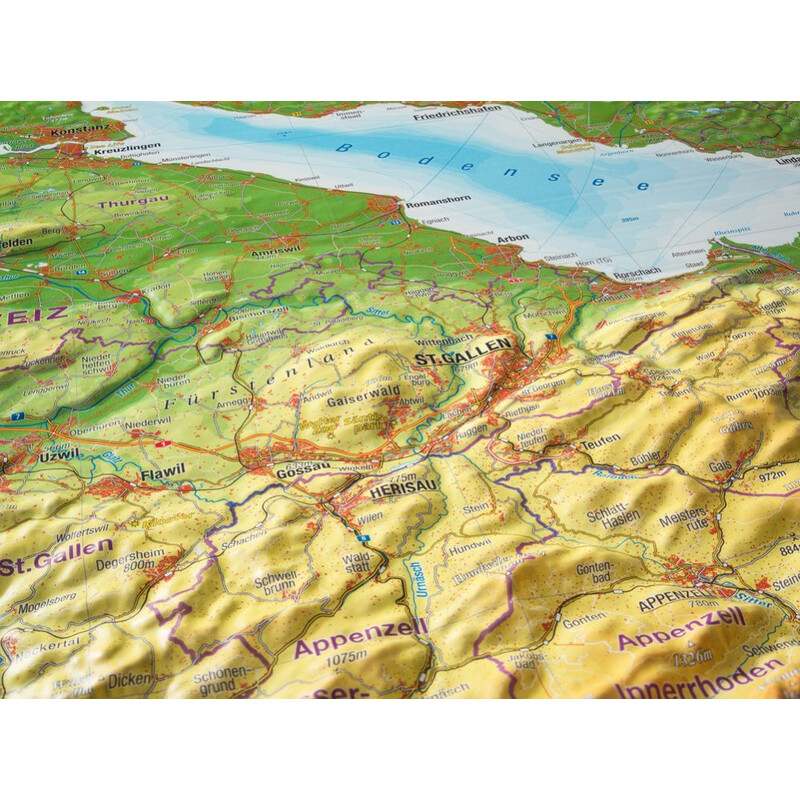 Georelief Regionale kaart Allgäu Bodensee 3D Reliefkarte (77 x 57 cm)