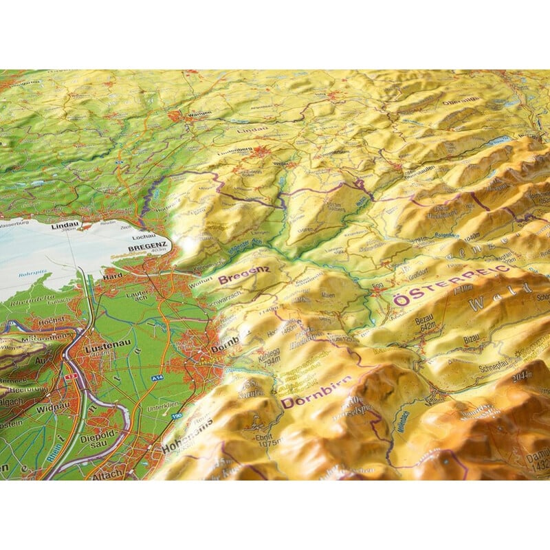 Georelief Regionale kaart Allgäu Bodensee 3D Reliefkarte (77 x 57 cm)