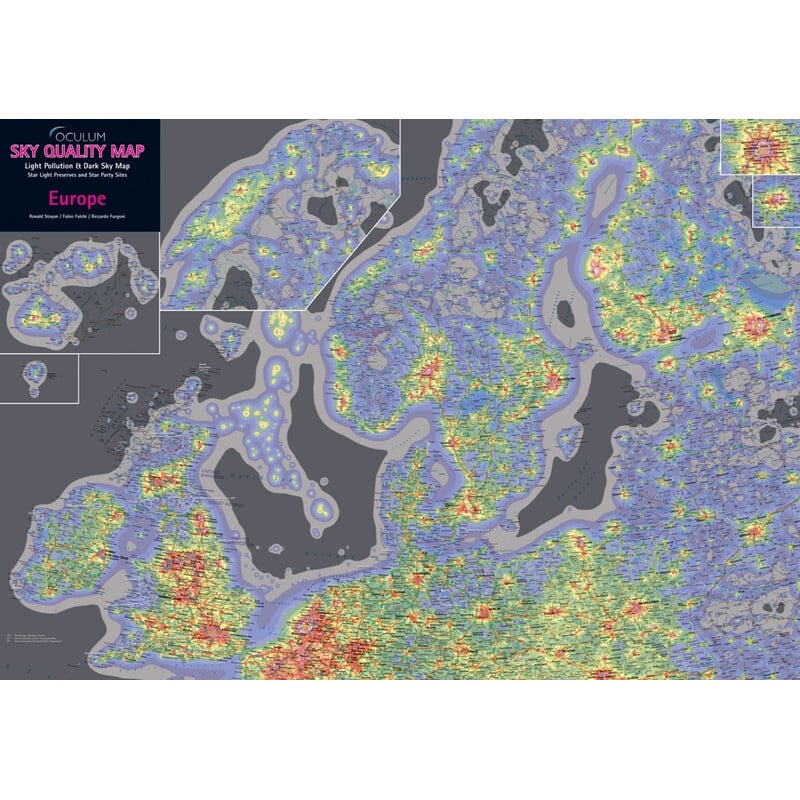 Oculum Verlag continentkaart Sky Quality Map Europe