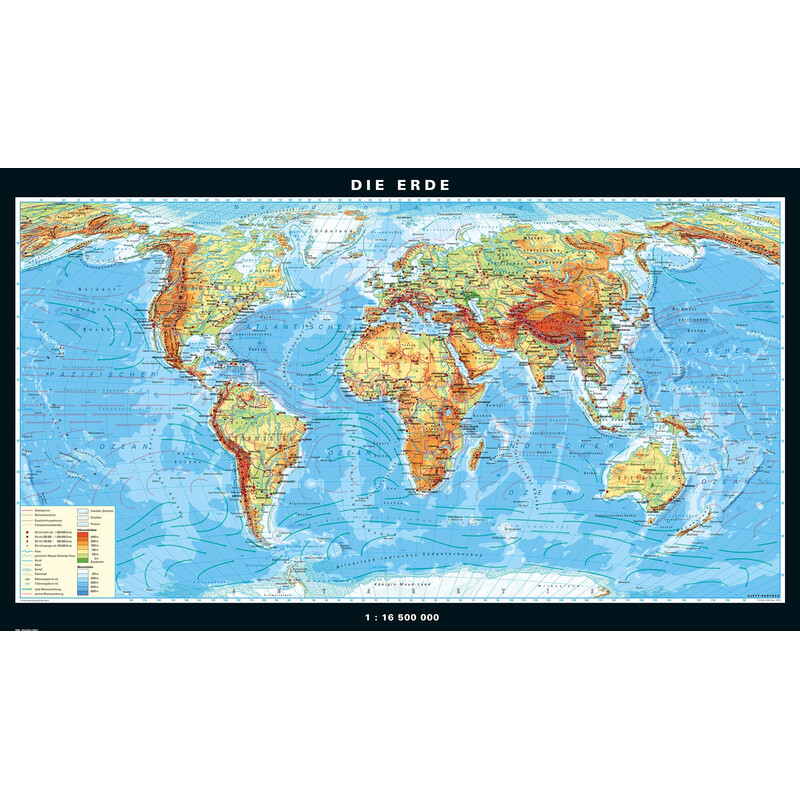 PONS Wereldkaart Die Erde physisch (224 x 128 cm)