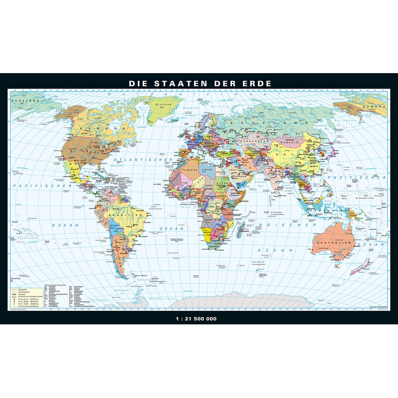 PONS Wereldkaart Die Erde physisch und politisch (158 x 97 cm)