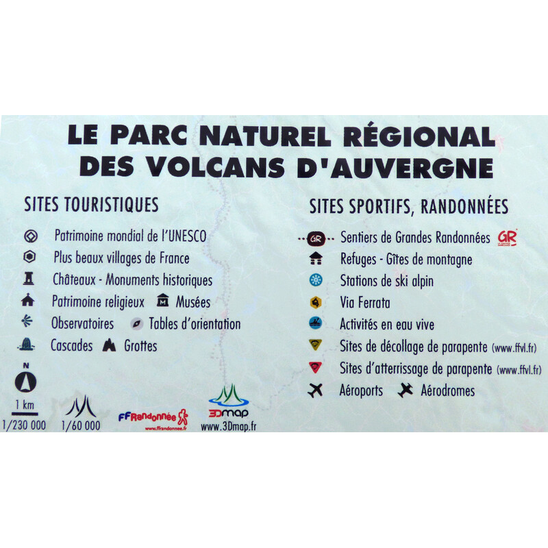 3Dmap Regionale kaart Le Parc Naturel Régional des Volcans d'Auvergne