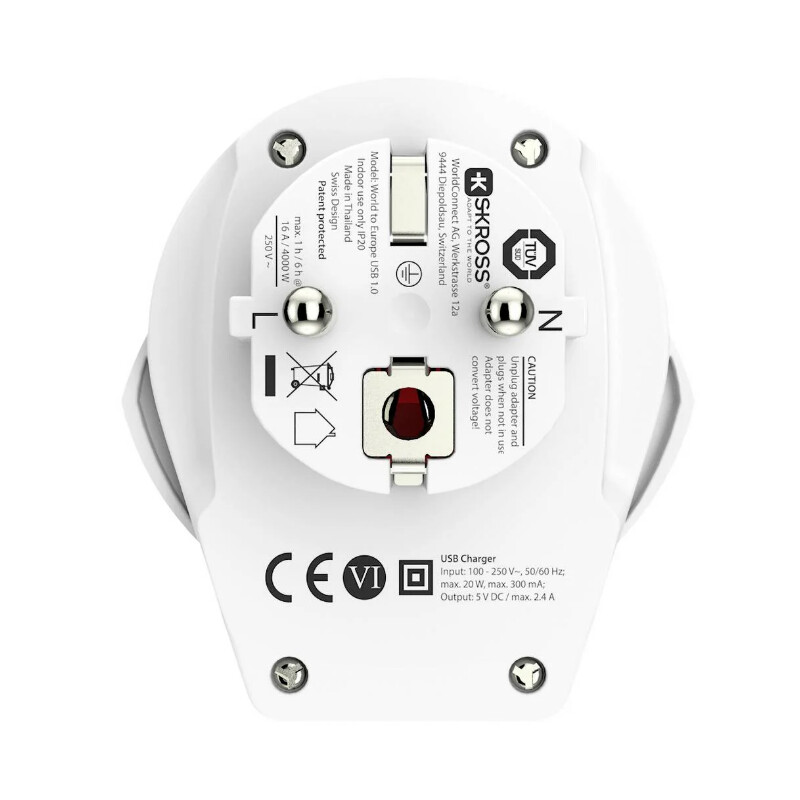 Skross Stroomvoorziening Reisadapter Wereld naar Europe USB 1.0