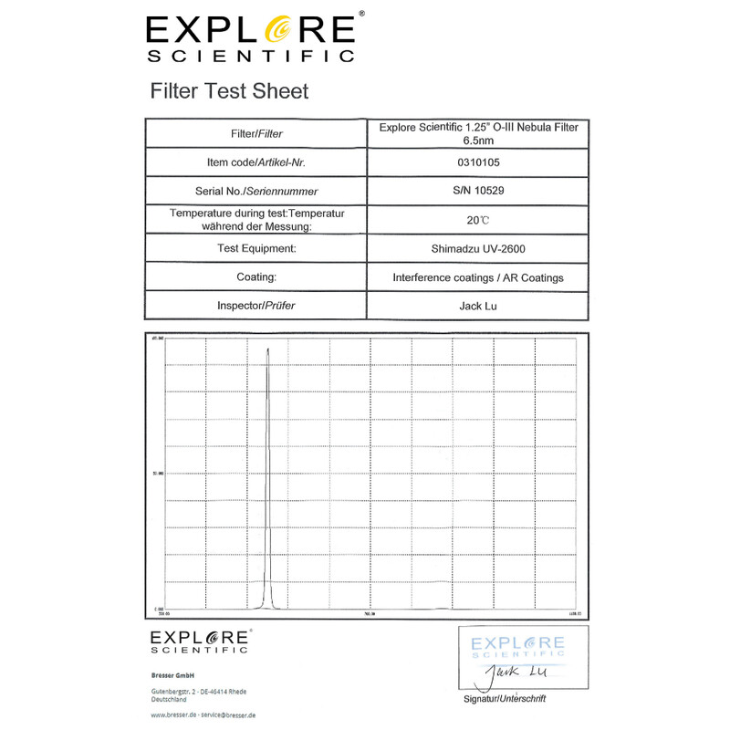 Explore Scientific Filters OIII 6,5nm 1,25"