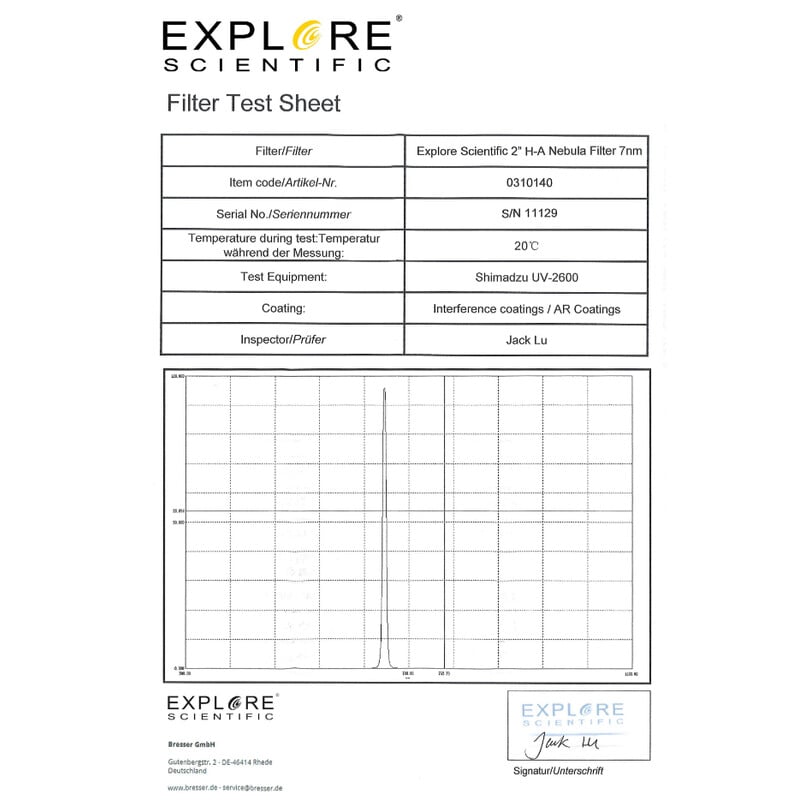 Explore Scientific Filters H-alpha 7nm 2"