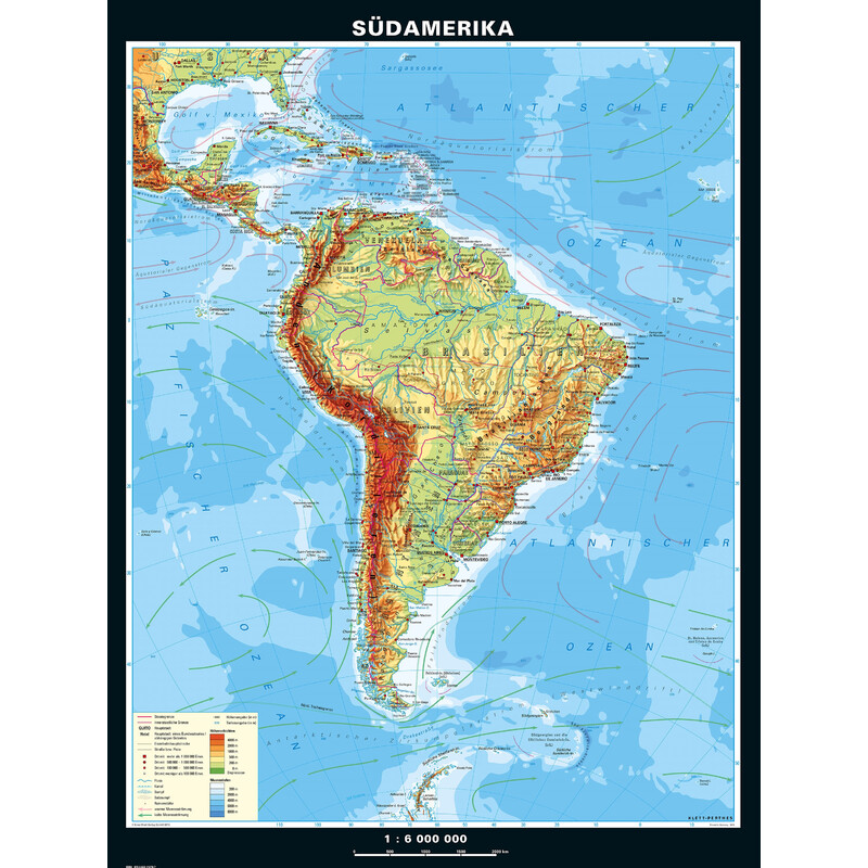 PONS continentkaart Zuid Amerika fysiek (153 x 202 cm)