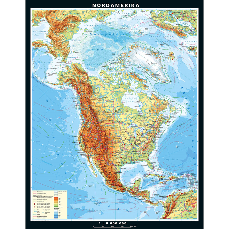 PONS continentkaart Noord Amerika fysiek (158 x 203 cm)