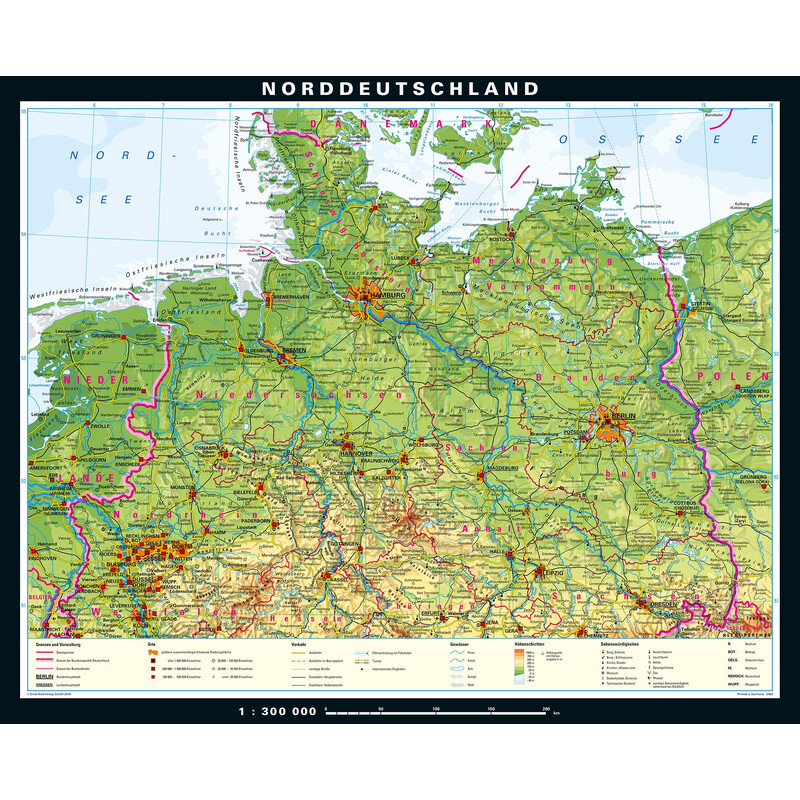 PONS Regionale kaart Noord-Duitsland fysiek (243 x 197 cm)