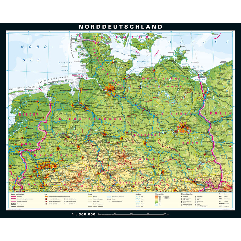 PONS Regionale kaart Norddeutschland physisch (243 x 197 cm)