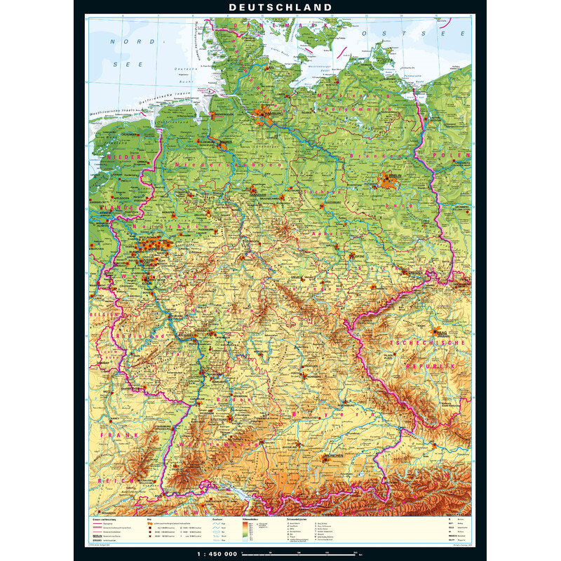 PONS Kaart Duitsland fysiek (162 x 219 cm)