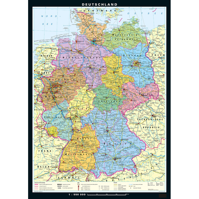 PONS Kaart Duitsland fysiek en politiek (133 x 186 cm)