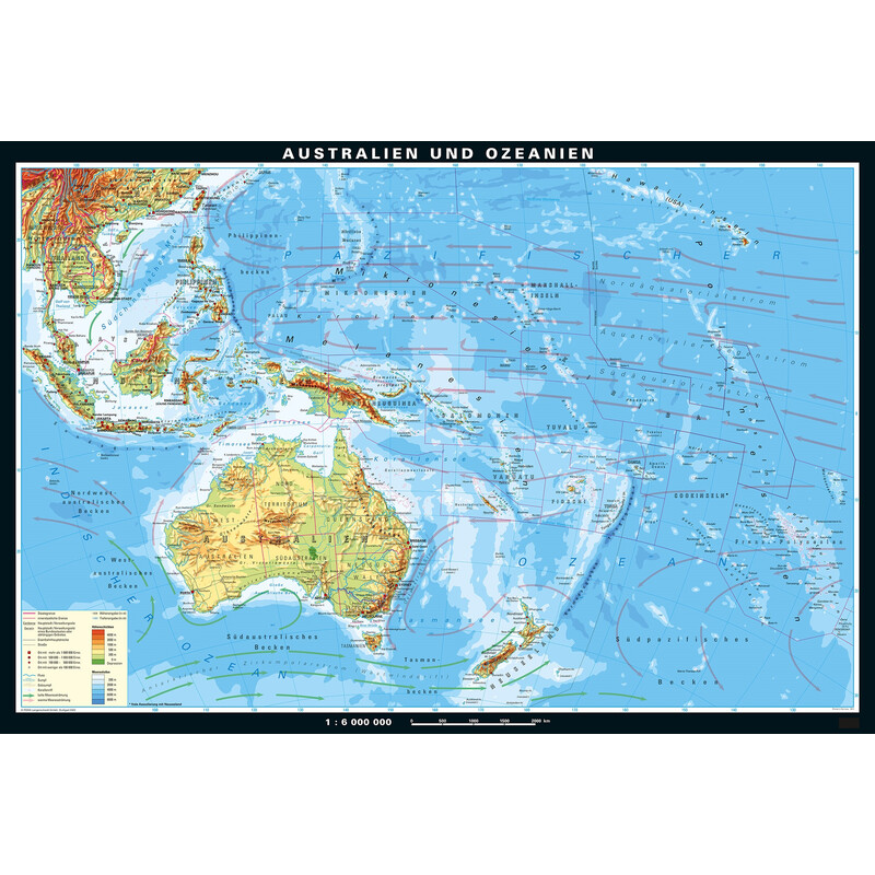 PONS Regionale kaart Australië en Oceanië fysiek (233 x 158 cm)
