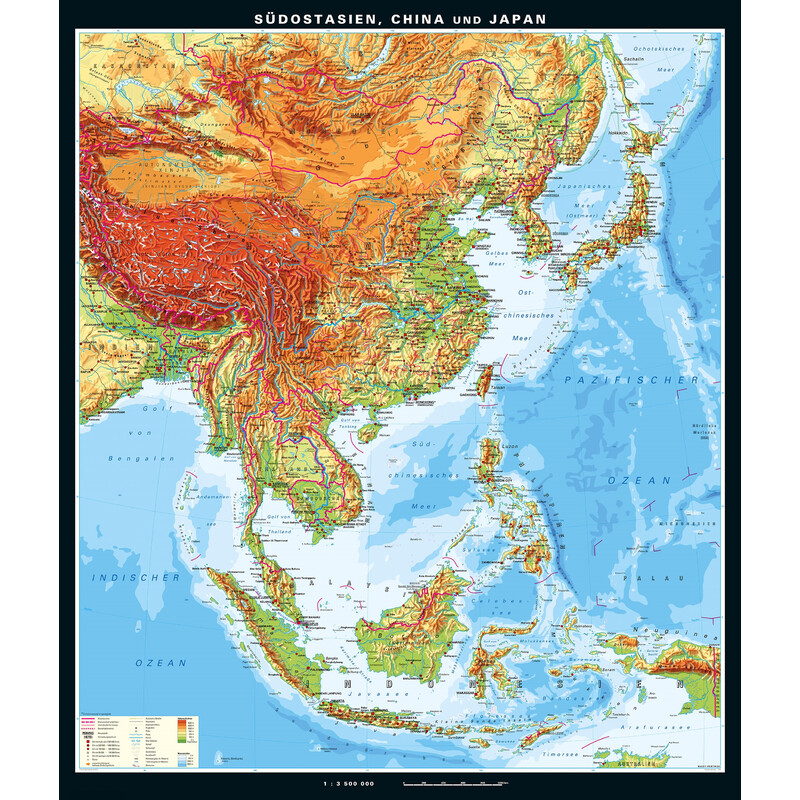 PONS Regionale kaart Südostasien, China und Japan physisch (199 x 231 cm)