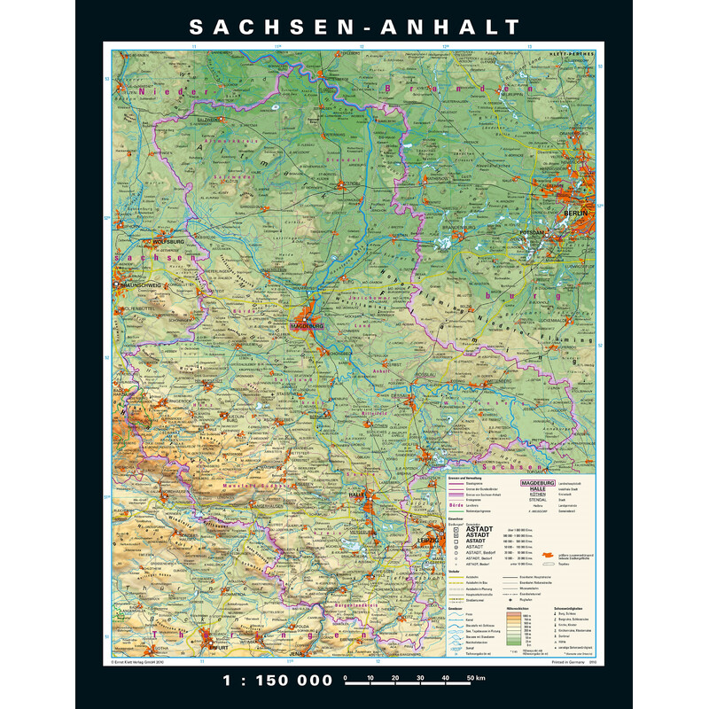 PONS Regionale kaart Sachsen-Anhalt fysiek en politiek (148 x 188 cm)