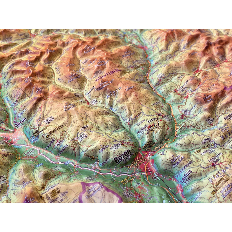 Georelief Regionale kaart Tirol (78 x 58 cm) 3D Reliefkarte mit Holzrahmen