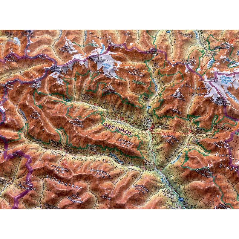 Georelief Regionale kaart Tirol (78 x 58 cm) 3D Reliefkarte mit Holzrahmen