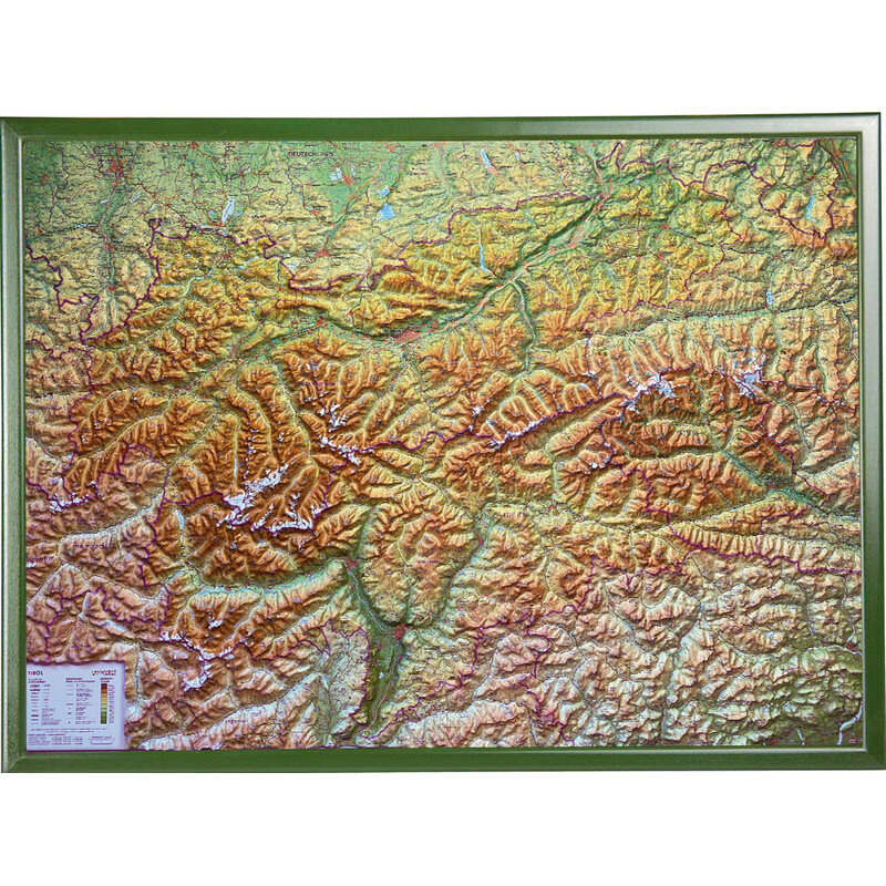 Georelief Tirol (78 x 58 cm) 3D reliëfkaart met Houten frame