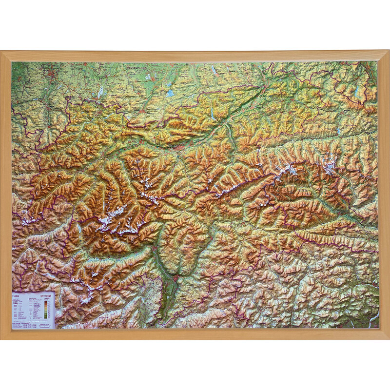 Georelief Tirol (78 x 58 cm) 3D reliëfkaart met Houten frame