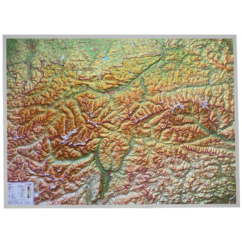 Georelief Tirol (77 x 57 cm) 3D reliëfkaart met frame van aluminium