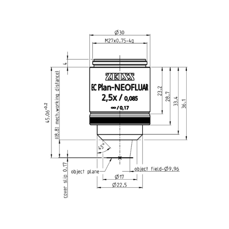 ZEISS Objectief EC Plan-Neofluar, 2.5x/0.085 wd=8.8mm