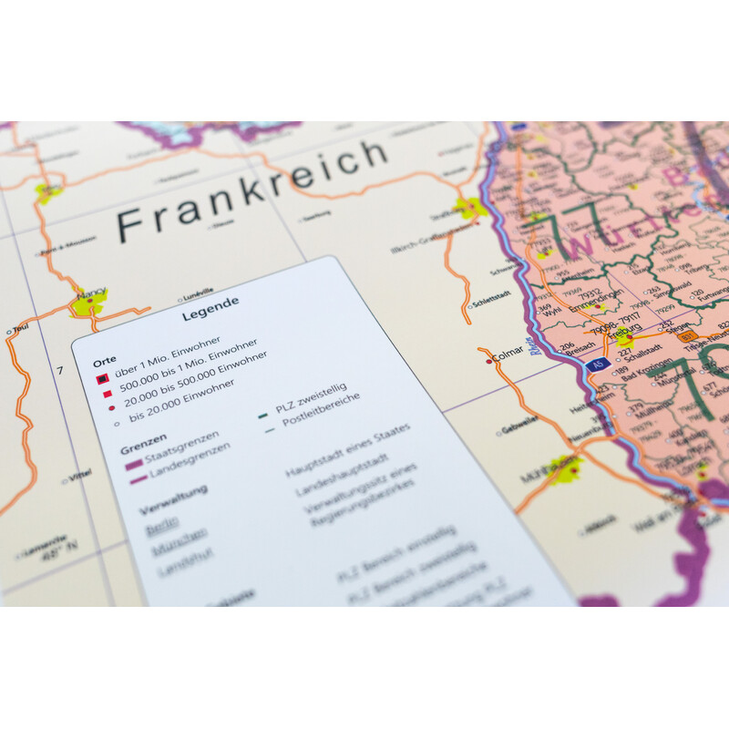 GeoMetro Kaart Deutschland politisch mit Postleitzahlen PLZ (84 x 114 cm)