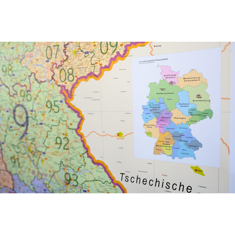 GeoMetro Kaart Deutschland politisch mit Postleitzahlen PLZ XL (100 x 140 cm)