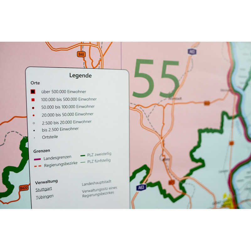 GeoMetro Regionale kaart Hessen Postleitzahlen PLZ (100 x 140 cm)