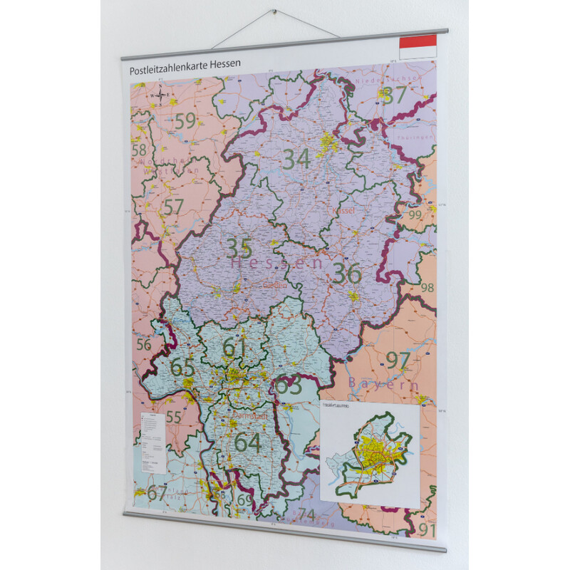 GeoMetro Regionale kaart Hessen Postleitzahlen PLZ (100 x 140 cm)