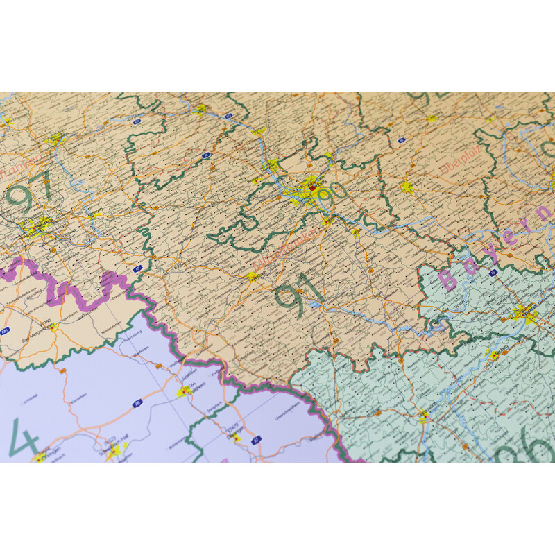 GeoMetro Regionale kaart Bayern Postleitzahlen PLZ (100 x 140 cm)