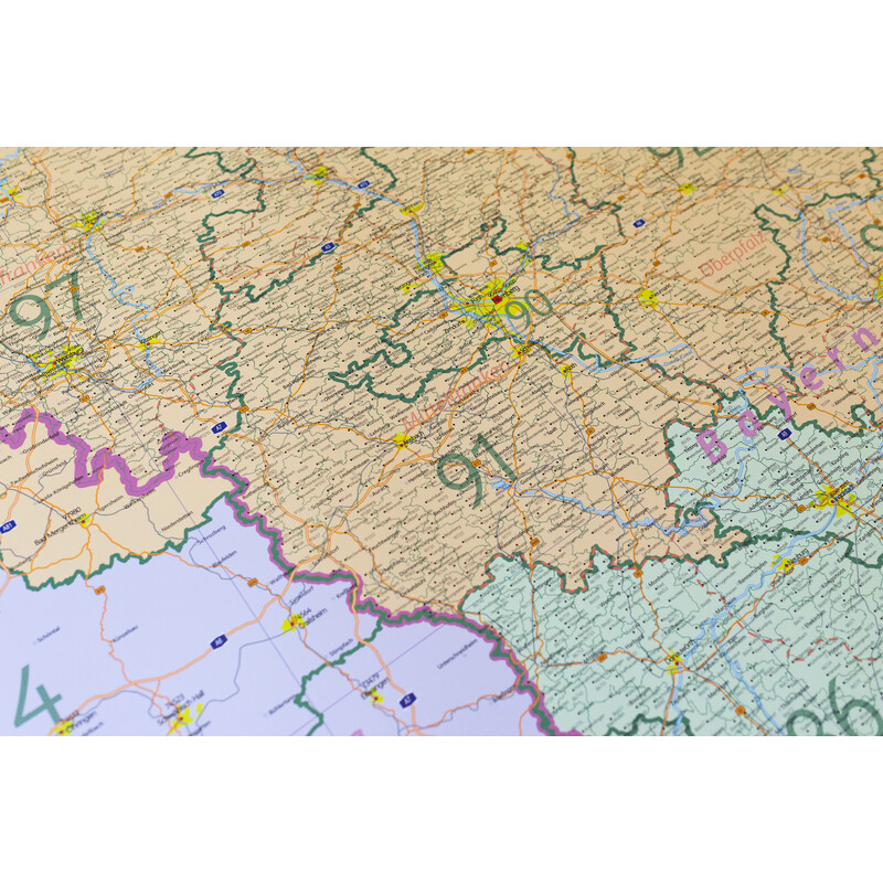GeoMetro Regionale kaart Bayern Postleitzahlen PLZ (100 x 140 cm)