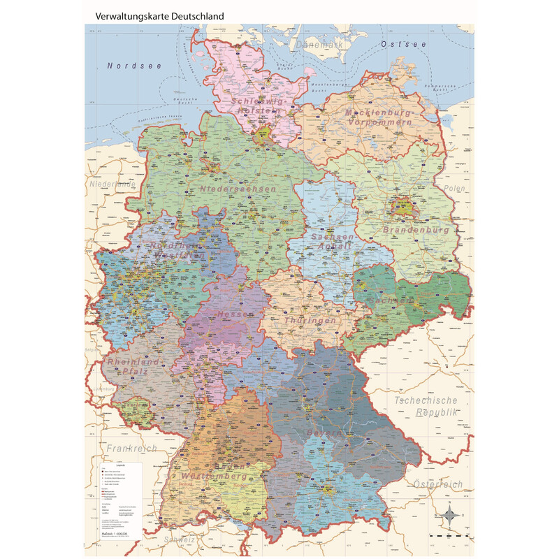 GeoMetro Kaart Verwaltungskarte Deutschland politisch (84 x 114 cm)